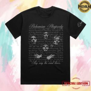 Queen Online Store Merch A Night At The Opera Black Lyrics T-Shirt Queen Online Store Merch A Night At The Opera Black Lyrics T-Shirt