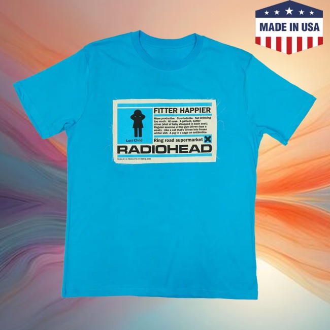 W.A.S.T.E. Store Merch Fitter Happier Cyan Blue T-Shirt W.A.S.T.E. Store Merch Fitter Happier Cyan Blue T-Shirt