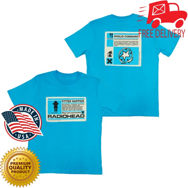 W.A.S.T.E. Store Merch Fitter Happier Cyan Blue T-Shirt W.A.S.T.E. Store Merch Fitter Happier Cyan Blue T-Shirt