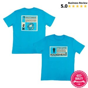 Waste Merch Store Fitter Happier Cyan Blue T-Shirt