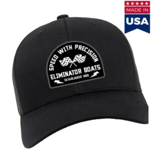 Eliminator Boats Store Merch Eliminator Boats Speed &Precision Curved Bill Snapback Black Hat