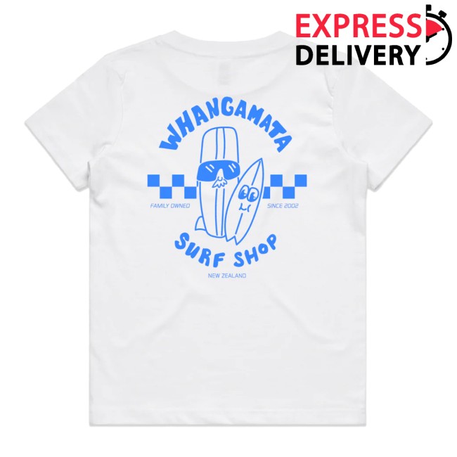 Whangamata Surf Shop Store Whangamata Surf Shop Kids Surf Dudes White Tee Whangamata Surf Shop Store Whangamata Surf Shop Kids Surf Dudes White Tee
