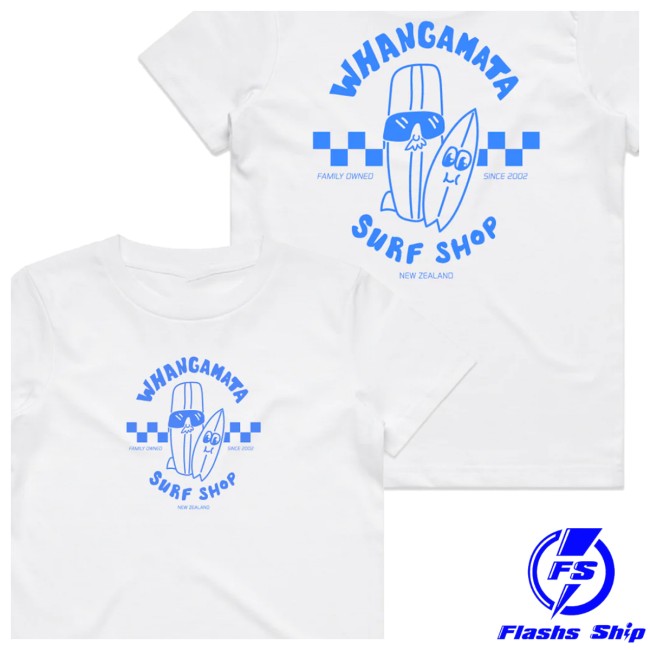 Whangamata Surf Shop Store Whangamata Surf Shop Kids Surf Dudes White Tee Whangamata Surf Shop Store Whangamata Surf Shop Kids Surf Dudes White Tee
