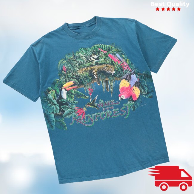 Vintage Sole Store Merch Habitat Double Sided Wake Up To The Rainforest Teal Single Stitch T-Shirt Vintage Sole Store Merch Habitat Double Sided Wake Up To The Rainforest Teal Single Stitch T-Shirt