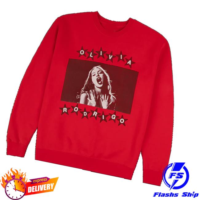 Olivia Rodrigo Merch Store All American Red Photo Crewneck Olivia Rodrigo Merch Store All American Red Photo Crewneck
