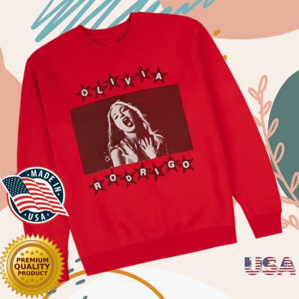 Olivia Rodrigo Store Merch All-American Red Photo Crewneck - Newest ...