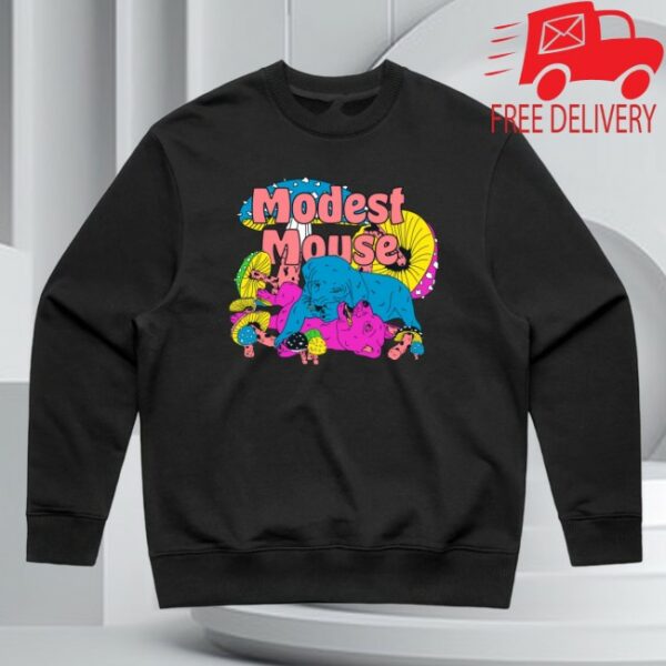 Modest Mouse Store Merch Puppy Pile Black Crewneck - Newest Fashion Trends