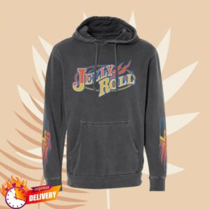 Jelly Roll Store Merch Flame Skull Pigment Black Hoodie