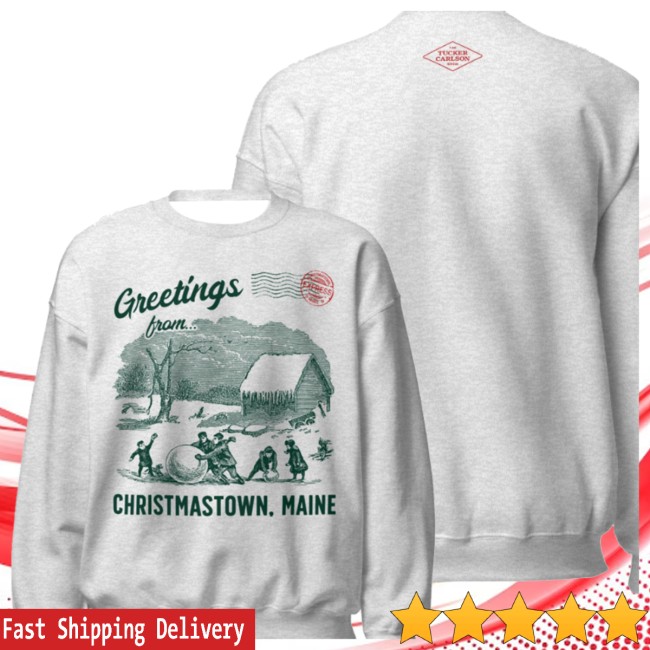 Tucker Carlson Network Store Merch Christmas Postcard Sweater Tucker Carlson Network Store Merch Christmas Postcard Sweater