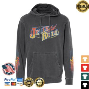 Jelly Roll Merch Store Flame Skull Pigment Black Hoodie
