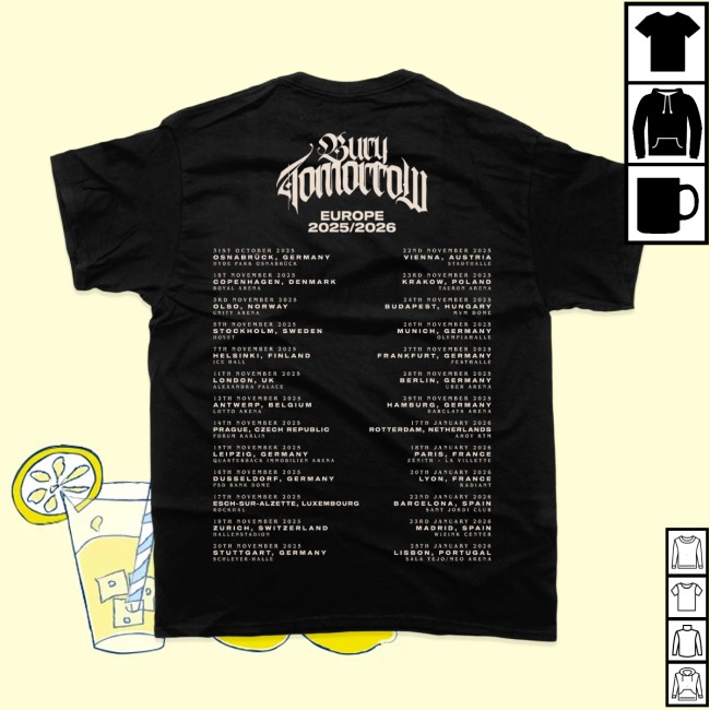 Bury Tomorrow Store Merch 2025 Europe Tour Black T-Shirt Bury Tomorrow Store Merch 2025 Europe Tour Black T-Shirt
