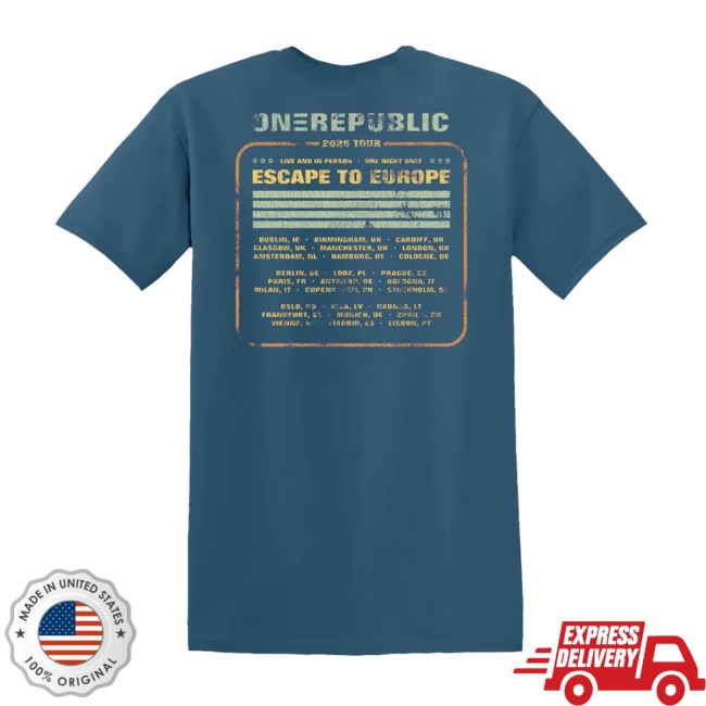 Onerepublic Store Merch Blue Escape To Europe Tour Shirt Onerepublic Store Merch Blue Escape To Europe Tour Shirt