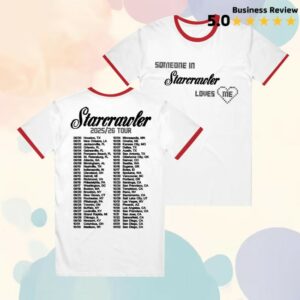 Starcrawler Store Merch Someone Loves Me Tour White/Red Ringer Tee