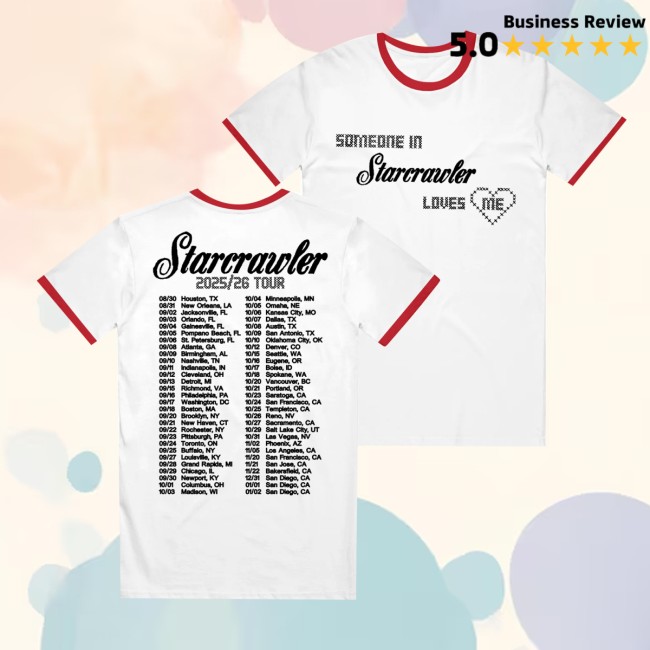 Starcrawler Store Merch Someone Loves Me Tour White/Red Ringer Tee Starcrawler Store Merch Someone Loves Me Tour White/Red Ringer Tee