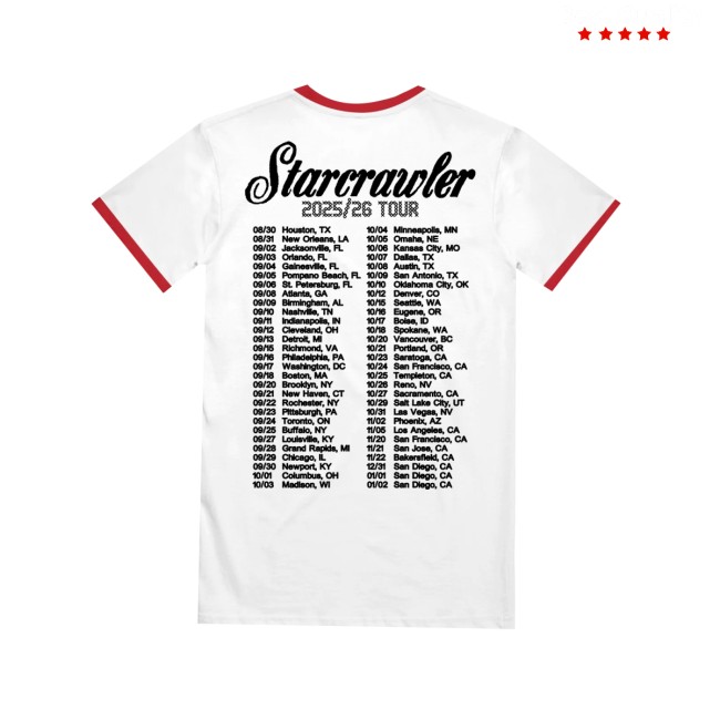 Starcrawler Store Merch Someone Loves Me Tour White/Red Ringer Tee Starcrawler Store Merch Someone Loves Me Tour White/Red Ringer Tee