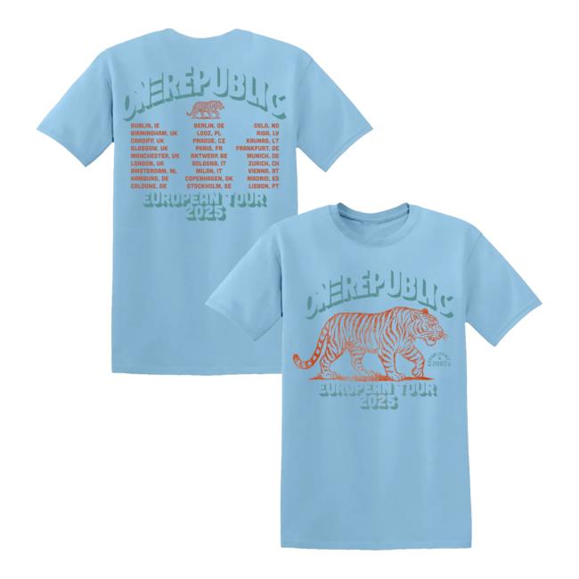 Onerepublic Merch Store Blue Escape To Europe Tiger Tee Onerepublic Merch Store Blue Escape To Europe Tiger Tee