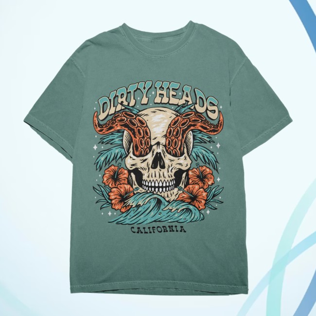Dirty Heads Store Merch Skull Wave Green Tee Dirty Heads Store Merch Skull Wave Green Tee