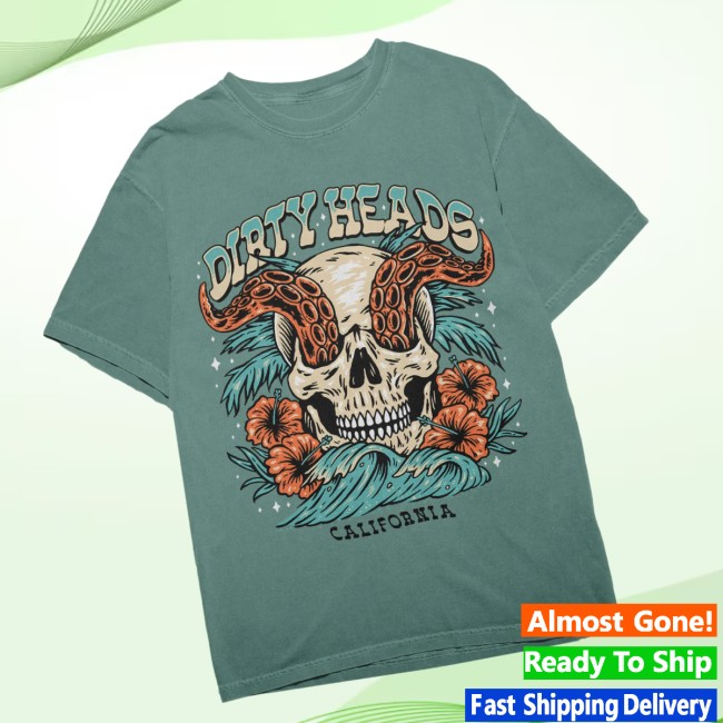 Dirty Heads Store Merch Skull Wave Green Tee Dirty Heads Store Merch Skull Wave Green Tee