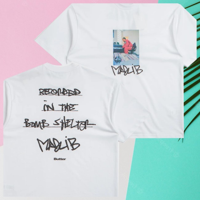 Flatspot Store Merch Butter Goods X Madlib Bomb Shelter T-Shirt Flatspot Store Merch Butter Goods X Madlib Bomb Shelter T-Shirt
