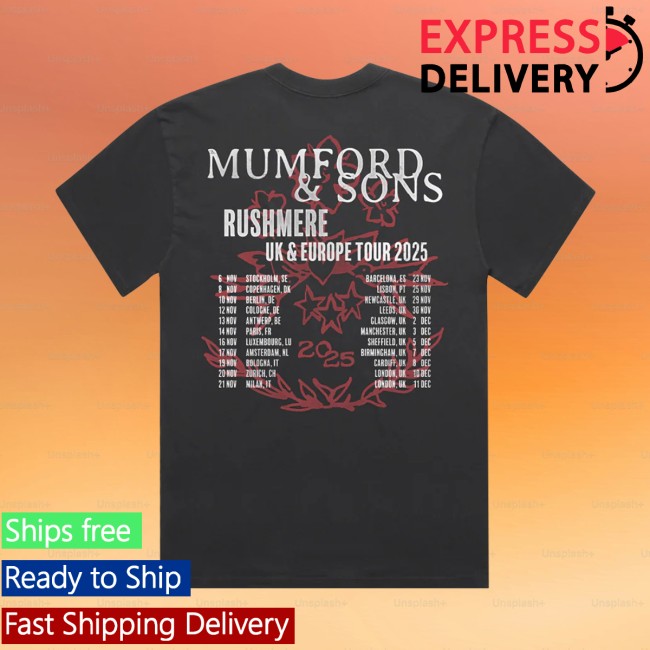 Mumford And Sons Store Merch Black Uk & Eu Tour 2025 Stamp Print T-Shirt Mumford And Sons Store Merch Black Uk & Eu Tour 2025 Stamp Print T-Shirt