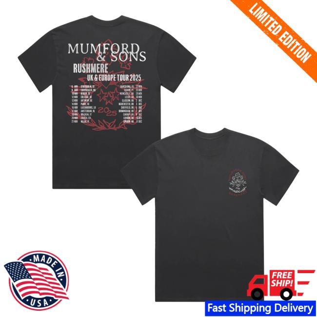 Mumford And Sons Merch Store Black Uk & Eu Tour 2025 Stamp Print T-Shirt Mumford And Sons Merch Store Black Uk & Eu Tour 2025 Stamp Print T-Shirt