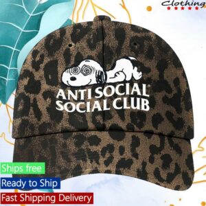 Antisocialsocialclub Merch Store Assc X Peanuts Feeling Funny Felt 6 Panel Dad Cap Leopard