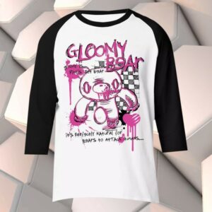 Hot Topic Shop Merch Gloomy Bear Pink Outline Checkered Girls Raglan T-Shirt