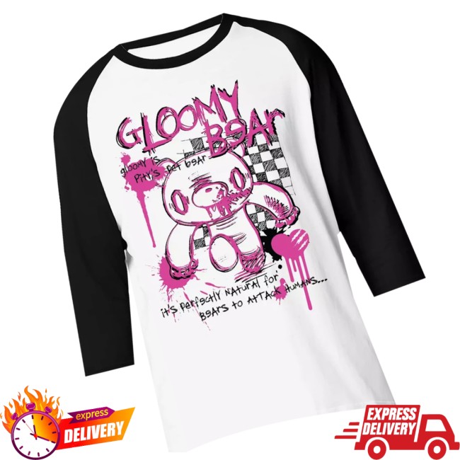 Hot Topic Shop Merch Gloomy Bear Pink Outline Checkered Girls Raglan T-Shirt Hot Topic Shop Merch Gloomy Bear Pink Outline Checkered Girls Raglan T-Shirt