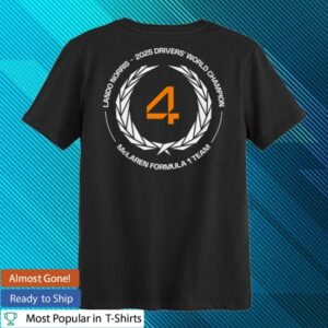 Us F1 Store Merch Lando Norris Black Mclaren F1 Team 2025 Drivers’ World Champion T-Shirt