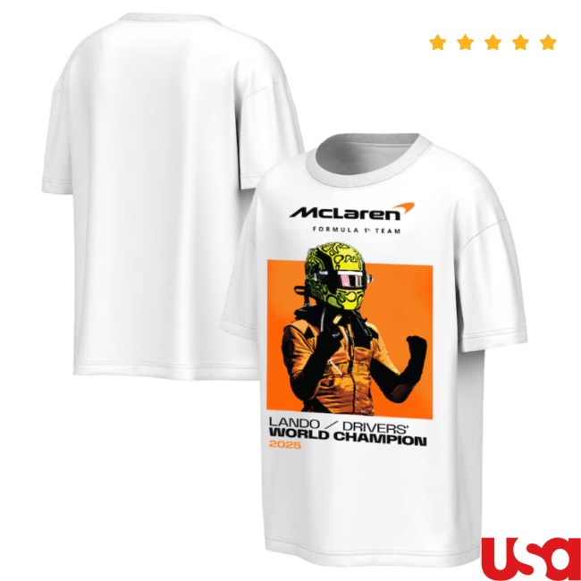 Us F1 Store Merch Lando Norris White Mclaren F1 Team 2025 Drivers’ World Champion Callout T-Shirt Us F1 Store Merch Lando Norris White Mclaren F1 Team 2025 Drivers’ World Champion Callout T-Shirt