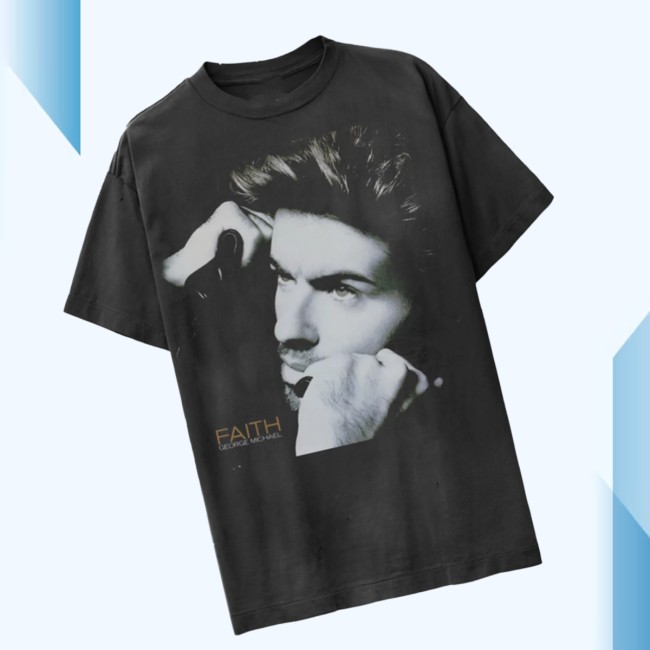 George Michael Store Merch Faith Faded Photo Black Tee George Michael Store Merch Faith Faded Photo Black Tee