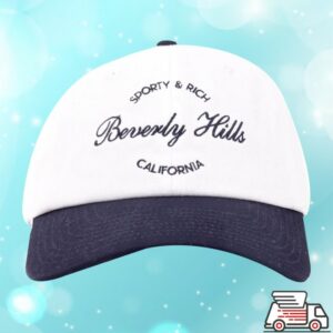 August Store Merch Sporty & Rich Beverly Script Hat (White/Navy)