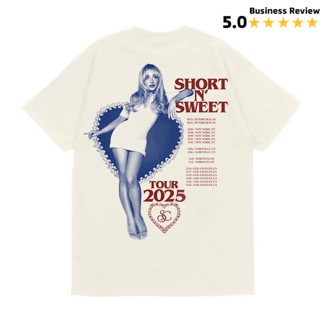 Sabrina Carpenter Merch Store Short N’ Sweet Heart Ivory Residency T-Shirt Sabrina Carpenter Merch Store Short N’ Sweet Heart Ivory Residency T-Shirt