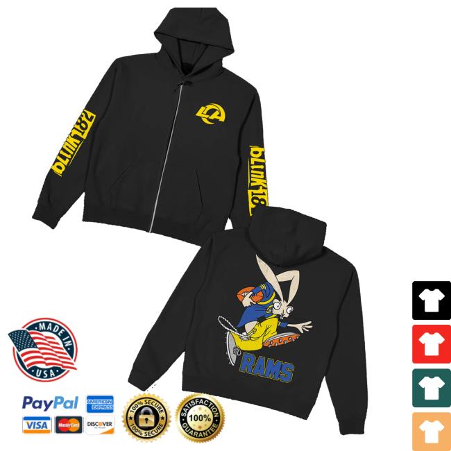 Blink 182 Merch Store Blink-182 X La Rams Wide Receiver Black Zip Hoodie Blink 182 Merch Store Blink-182 X La Rams Wide Receiver Black Zip Hoodie