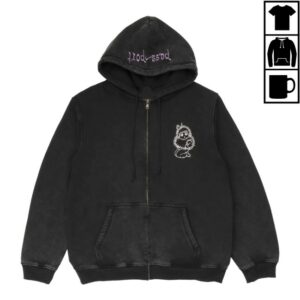 Lofi Store Merch Webbed Bed Zip-Thru Pullover Hood, Acid Black