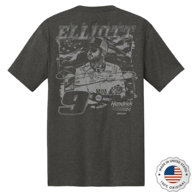 Hendrick Motorsports Store Merch Chase Elliott #9 Charcoal Flag Front T-Shirt Hendrick Motorsports Store Merch Chase Elliott #9 Charcoal Flag Front T-Shirt