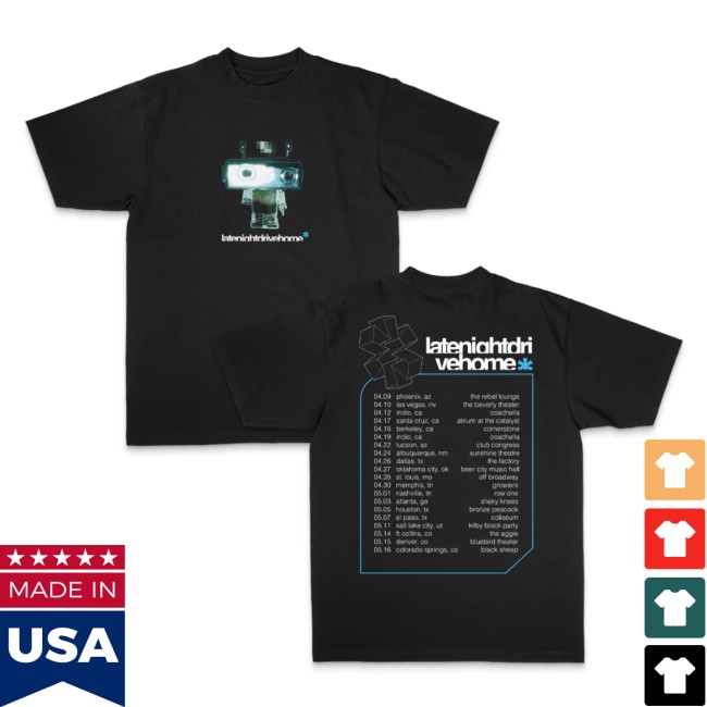 Late Night Drive Home Store Merch Robot Tour Black T-Shirt Late Night Drive Home Store Merch Robot Tour Black T-Shirt