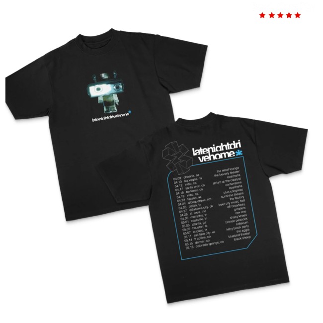 Late Night Drive Home Store Merch Robot Tour Black T-Shirt Late Night Drive Home Store Merch Robot Tour Black T-Shirt