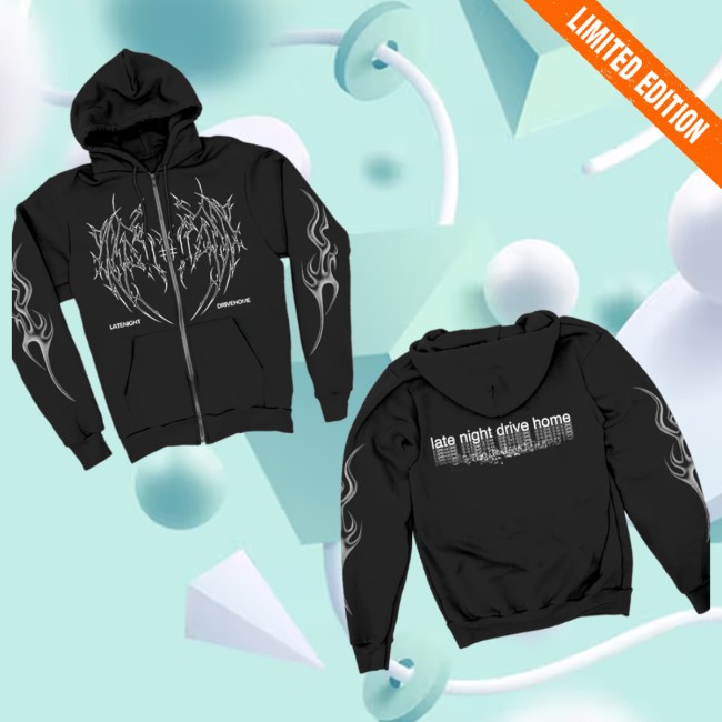 Late Night Drive Home Store Merch Metal Wings Zip Up Black Hoodie Late Night Drive Home Store Merch Metal Wings Zip Up Black Hoodie
