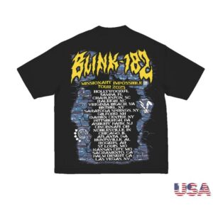 Blink 182 Merch Store Mohawk Skeleton 2025 Tour Tee
