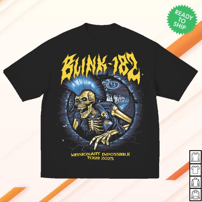 Blink 182 Merch Store Mohawk Skeleton 2025 Tour Tee Blink 182 Merch Store Mohawk Skeleton 2025 Tour Tee