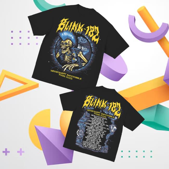 Blink 182 Merch Store Mohawk Skeleton 2025 Tour Tee Blink 182 Merch Store Mohawk Skeleton 2025 Tour Tee