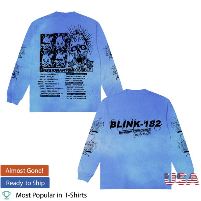 Blink182 Merch Store Shop Missionary Impossible 2025 Tour Blue Longsleeve Blink182 Merch Store Shop Missionary Impossible 2025 Tour Blue Longsleeve