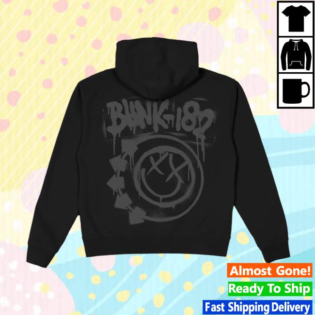 Blink182 Merch Store Shop Spray-Paint Smiley Black Zip Hoodie Blink182 Merch Store Shop Spray-Paint Smiley Black Zip Hoodie