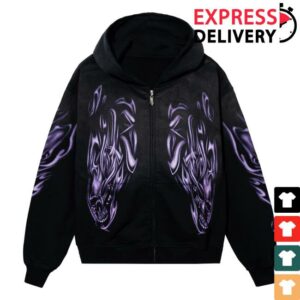 Revenge Merch Store Airbrushed Reaper Zip Washed Black Pink