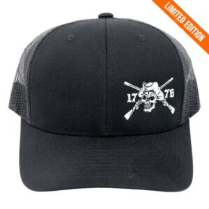 Sons Of Liberty Gun Works Store Merch Black Structured Hat, White Angry Patriot Logo