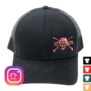 Sons Of Liberty Gun Works Store Merch Black Structured Hat, Red Angry Patriot Logo
