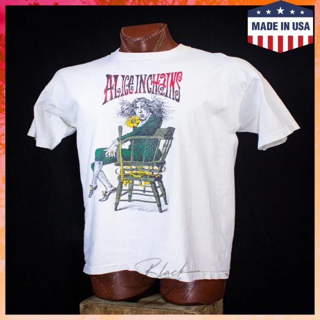 Black Shag Vintage Store Merch Vintage Alice In Chains Angry Chair Concert T Shirt 1992 White Black Shag Vintage Store Merch Vintage Alice In Chains Angry Chair Concert T Shirt 1992 White