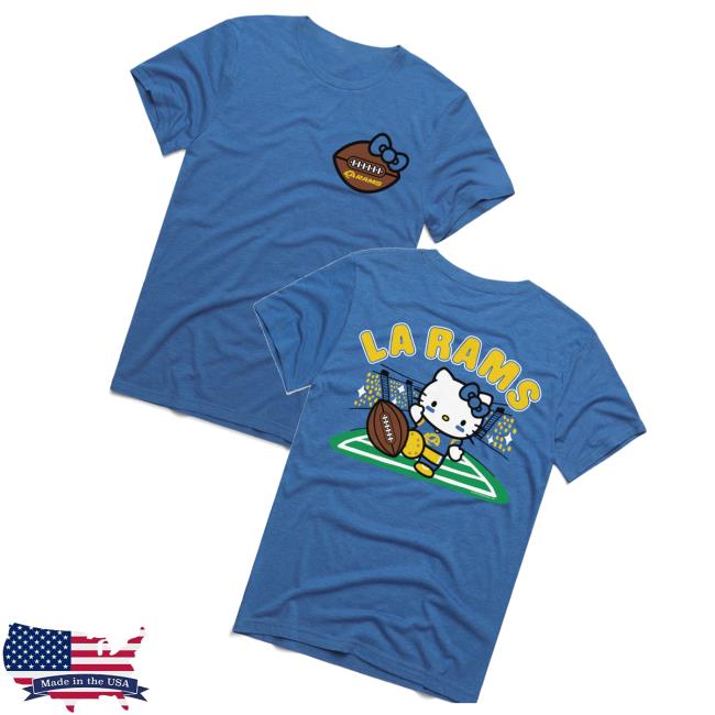 Rams Shop Merch Unisex Homage Royal Hello Kitty X Los Angeles Rams Tri-Blend Football Kickoff T-Shirt Rams Shop Merch Unisex Homage Royal Hello Kitty X Los Angeles Rams Tri-Blend Football Kickoff T-Shirt