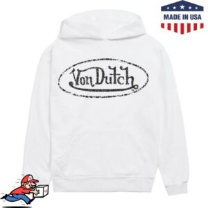 Von Dutch Store Merch White French Terry Washed Logo Hoodie